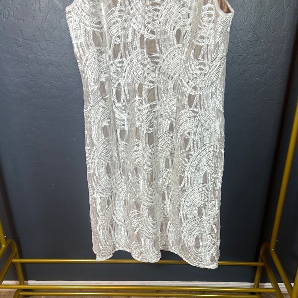 White and Silver Embellished Sheath Cocktail Dress - Picture 6 of 8